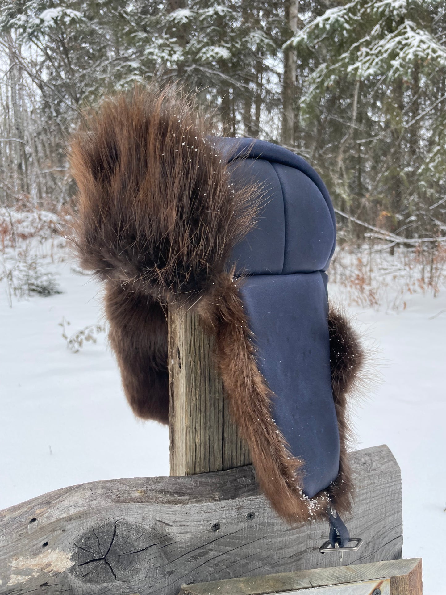 Beaver Trapper's Hat in Navy Blue