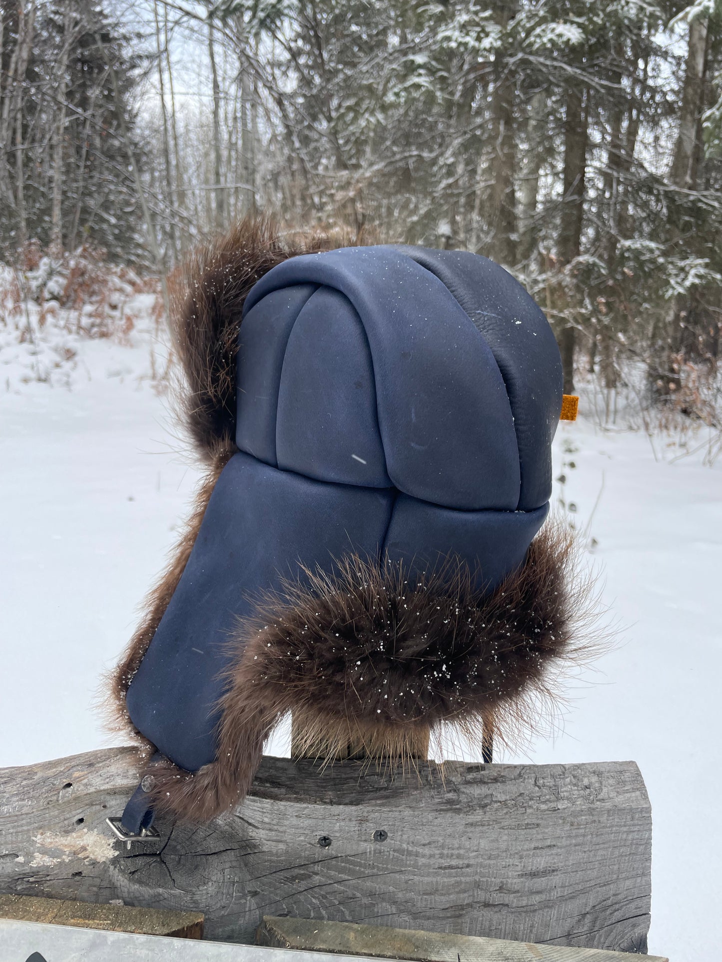 Beaver Trapper's Hat in Navy Blue