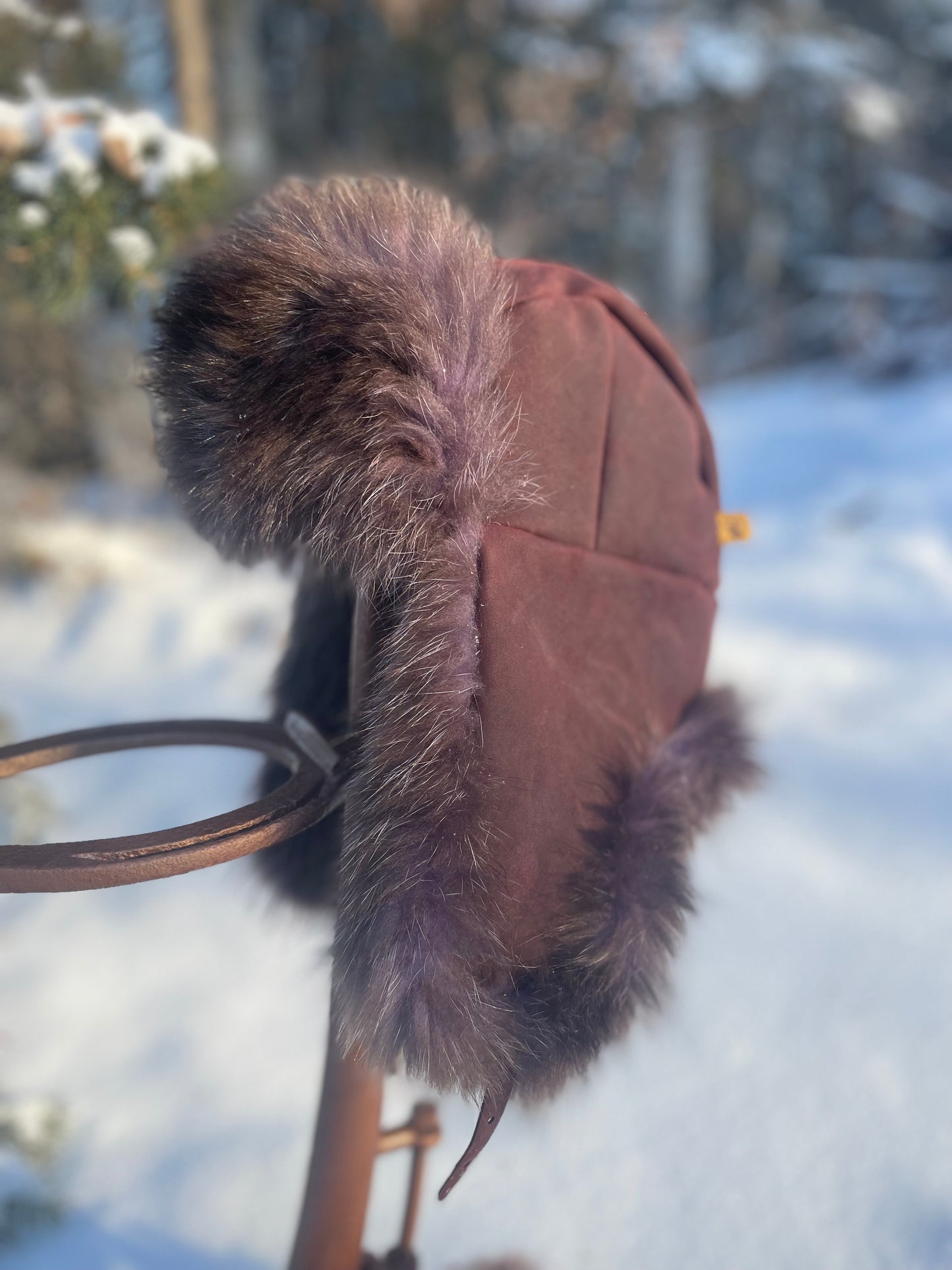 Burgundy Raccoon Trapper's Hat