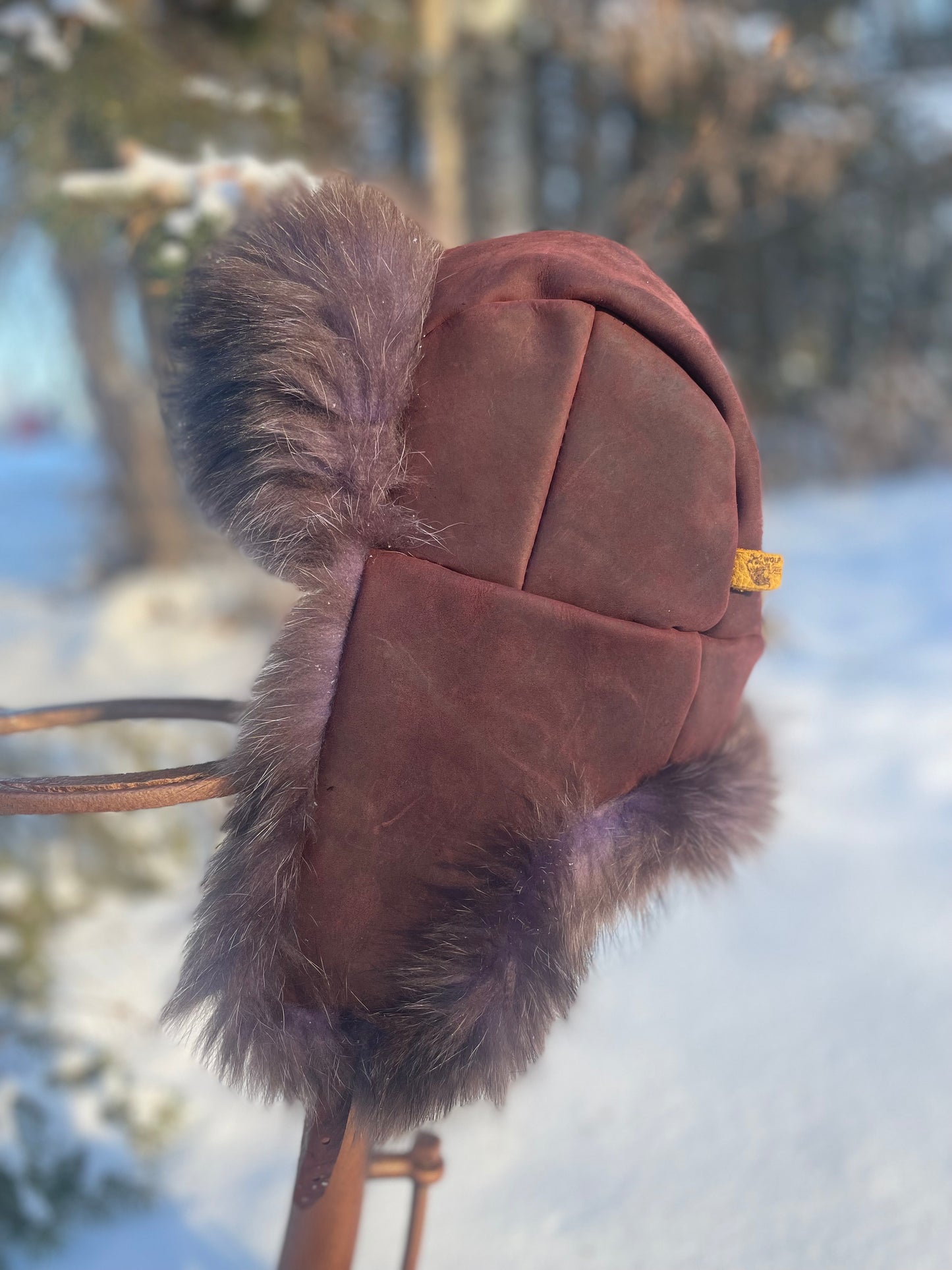 Burgundy Raccoon Trapper's Hat