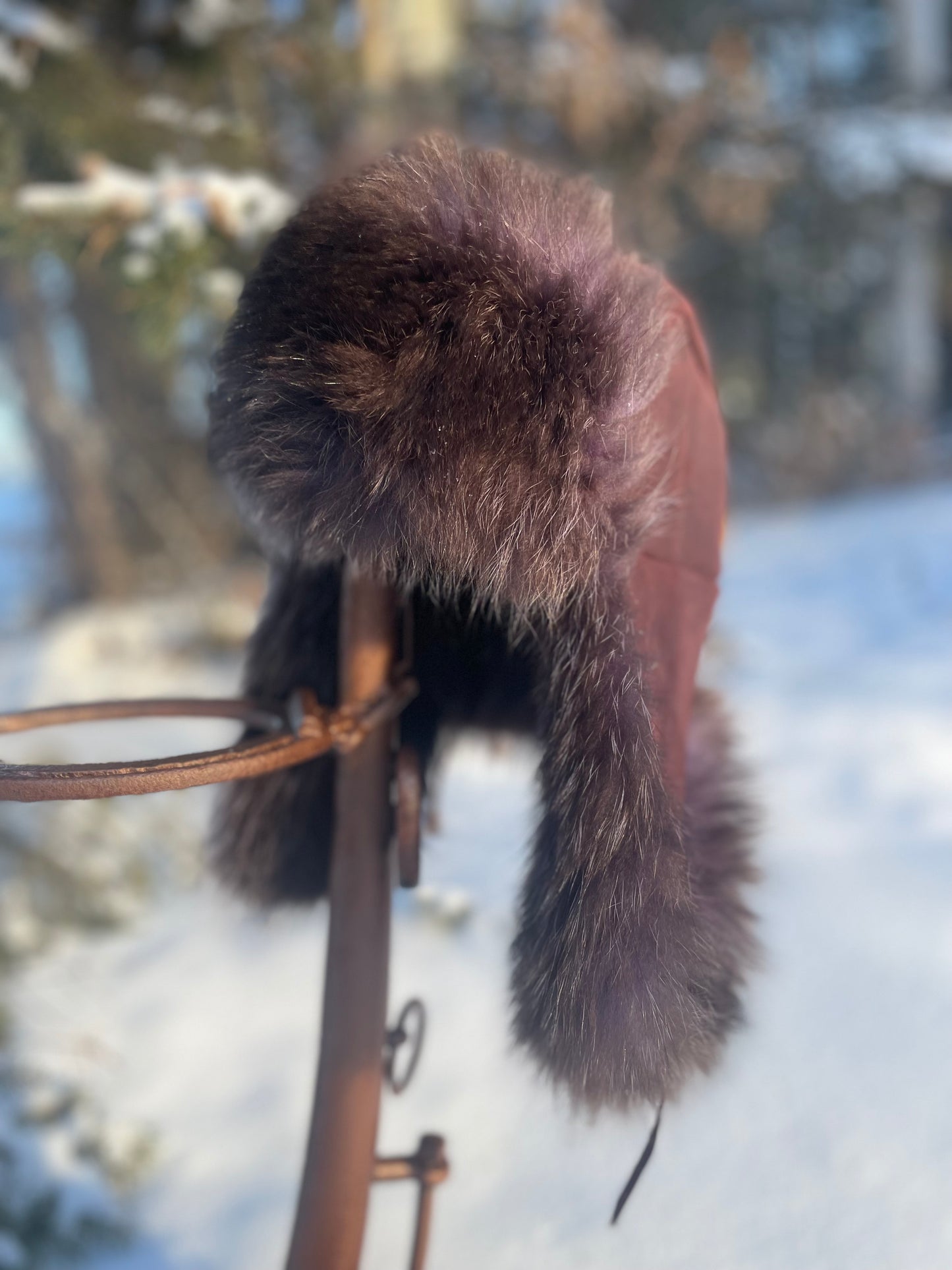 Burgundy Raccoon Trapper's Hat