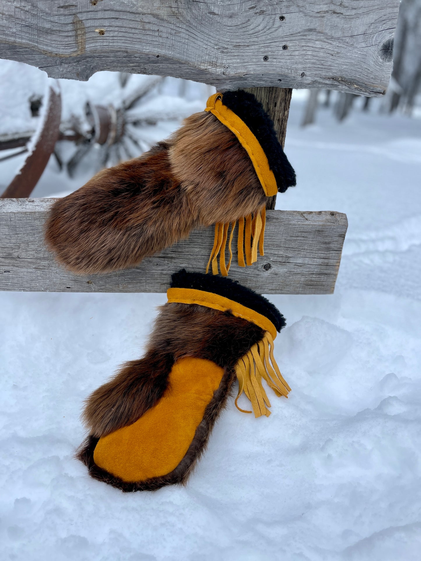 Classic Fringed Beaver Mitts