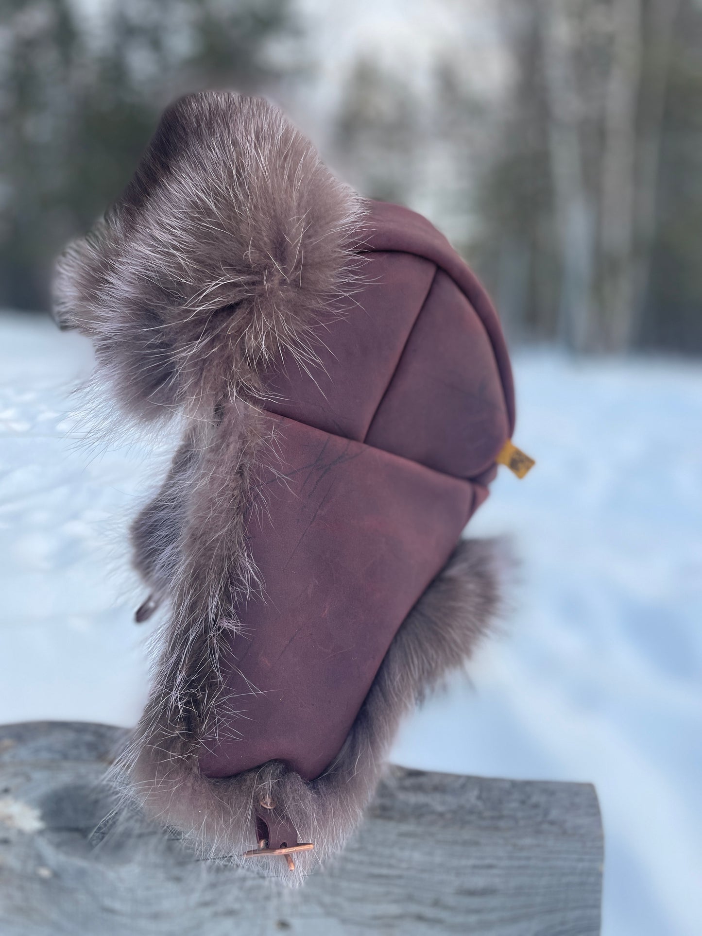 Burgundy Raccoon Trapper's Hat