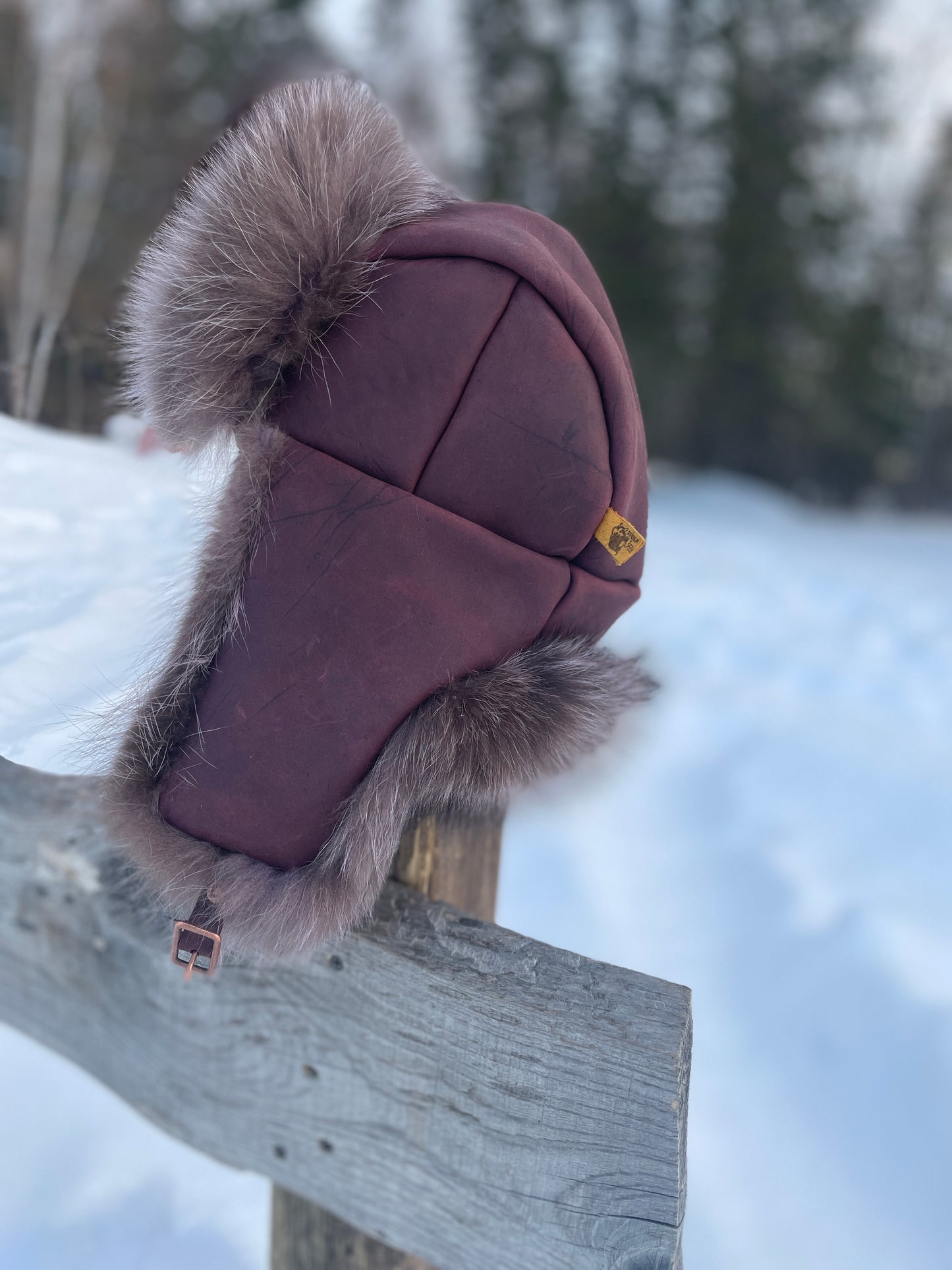 Burgundy Raccoon Trapper's Hat