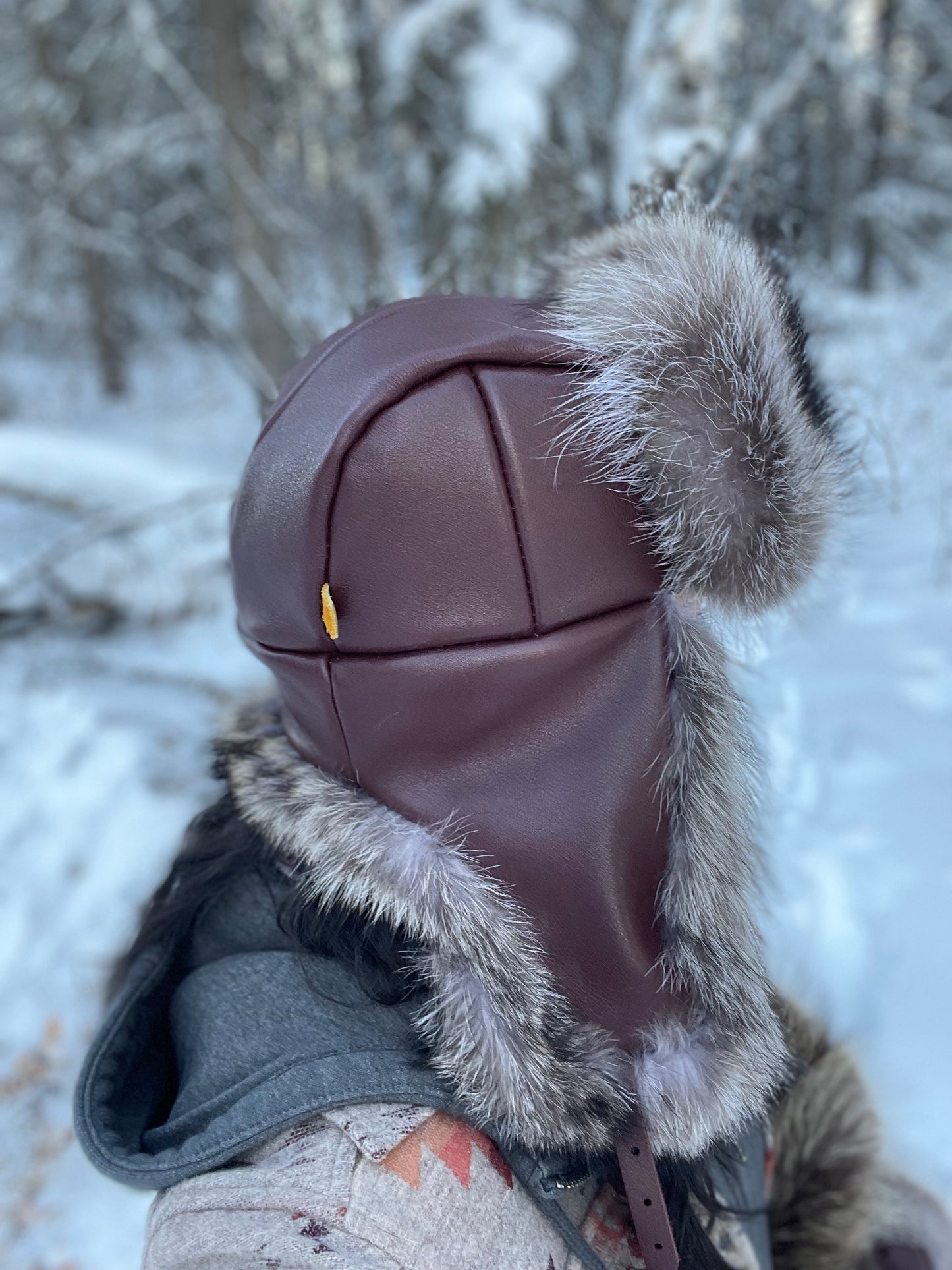 Burgundy Raccoon Trapper's Hat