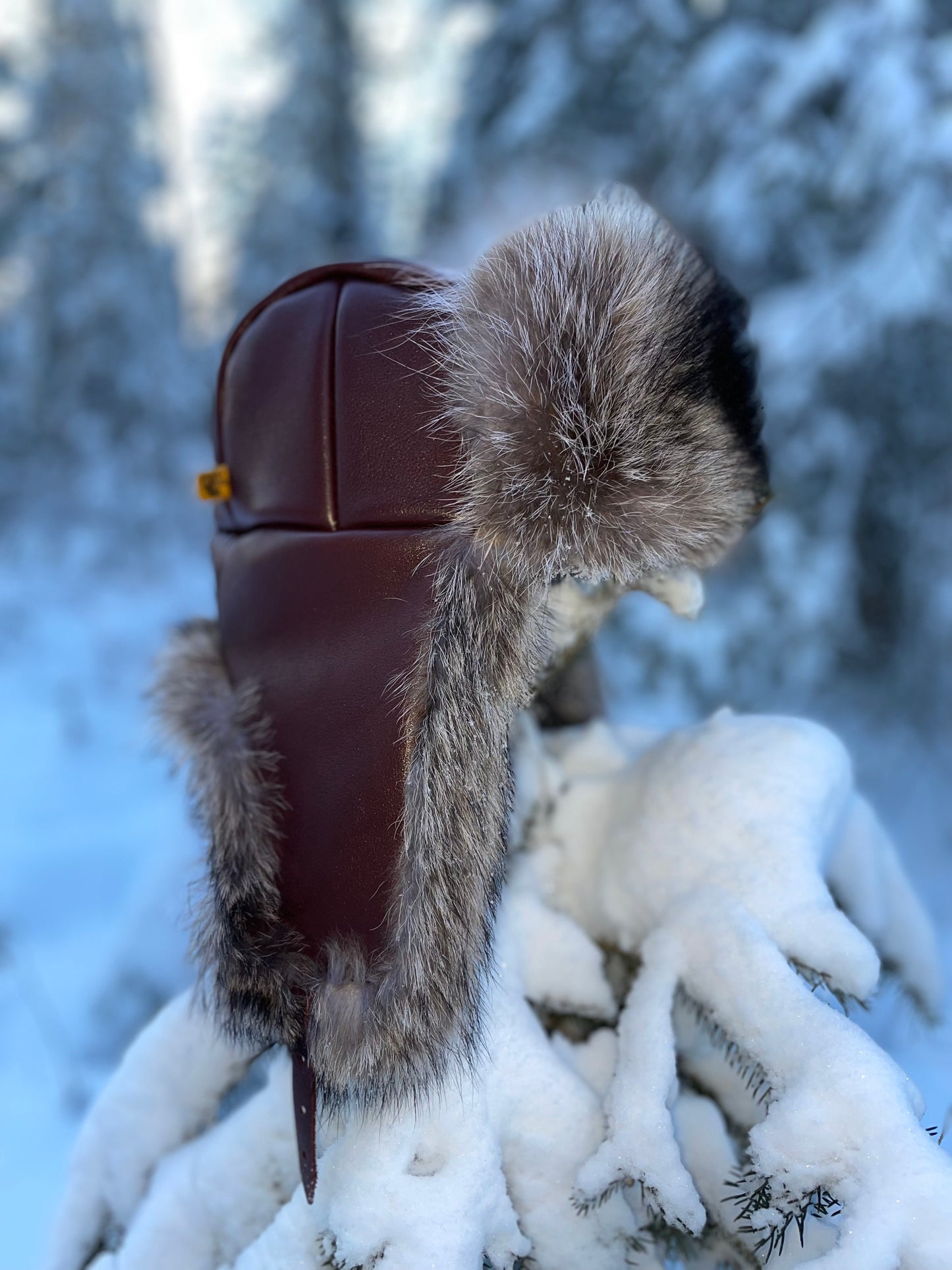 Burgundy Raccoon Trapper's Hat